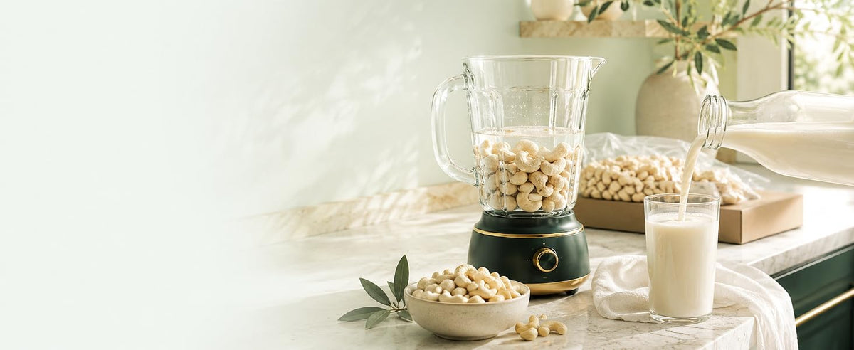 Leche de anacardo casera, cremosa y vegetal, hecha con anacardos crudos