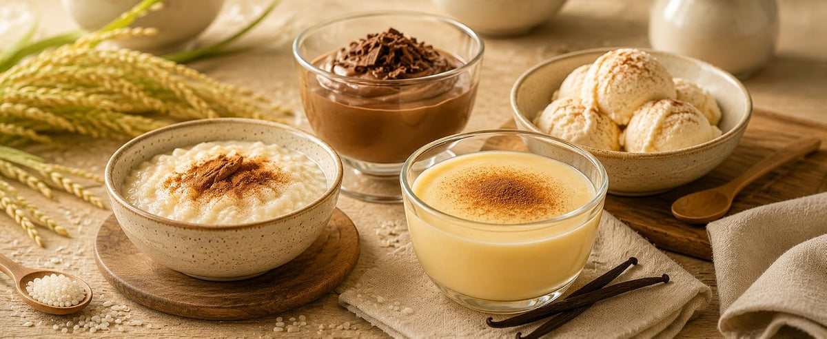 Natillas, puddings y helados sin lácteos con leche de arroz en polvo