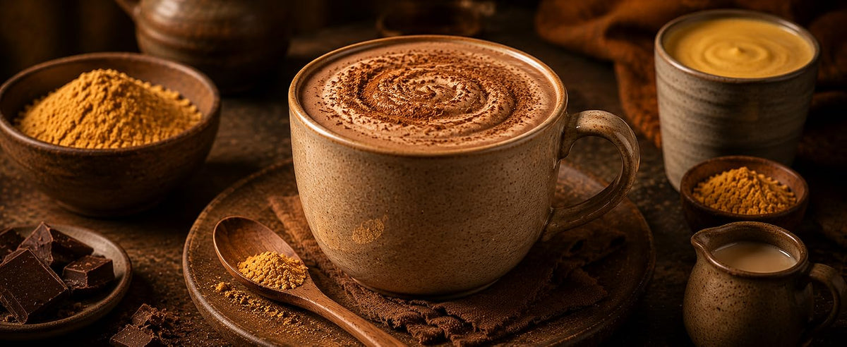 Chocolate caliente y latte con lúcuma en polvo, un caramelo cálido en tu taza