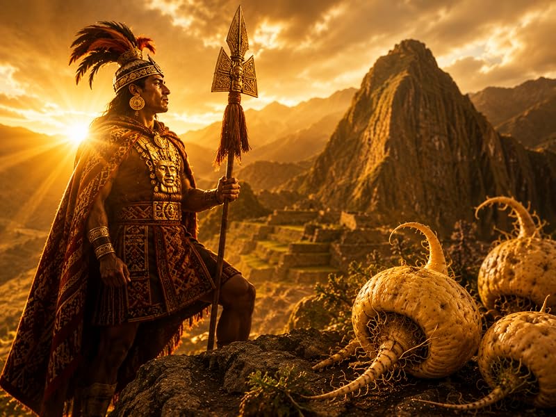 Guerrero inca frente a las montañas andinas, tradición de más de 2.000 años con la maca
