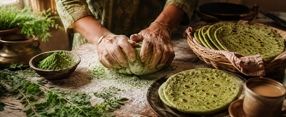 Masas, chapati, dosa y pan verde con moringa en polvo