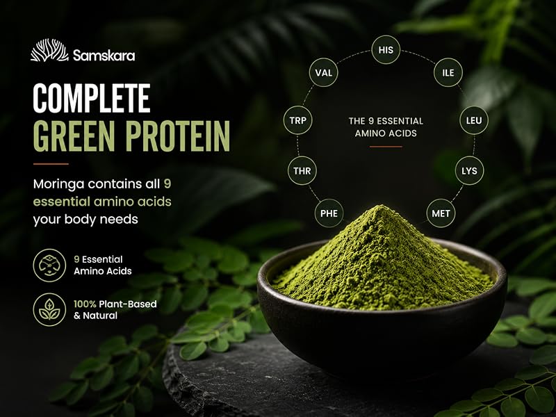 Moringa en polvo como proteína verde completa con los 9 aminoácidos esenciales