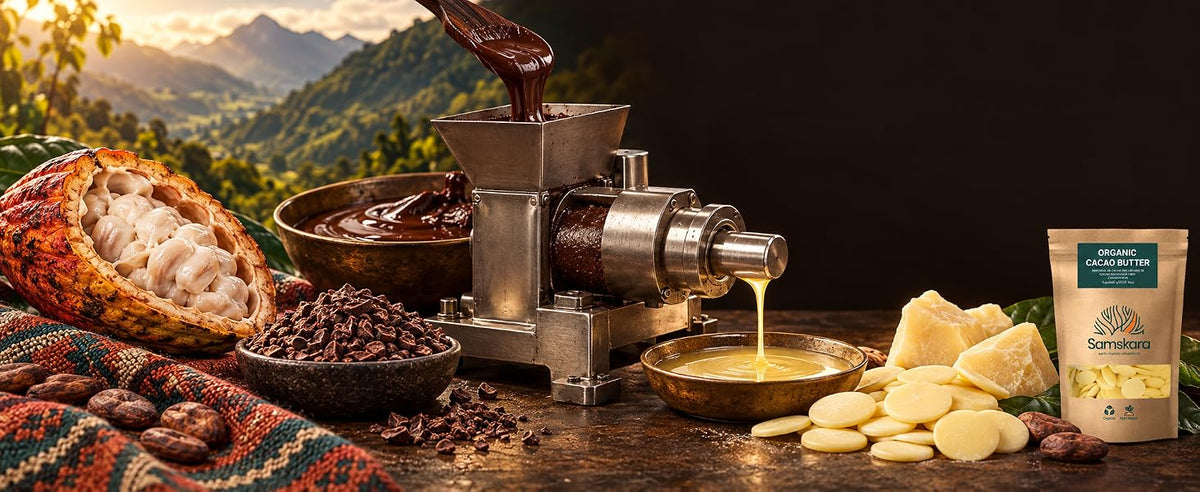 Origen andino del cacao: manteca de cacao prensada de granos de la alta Amazonia