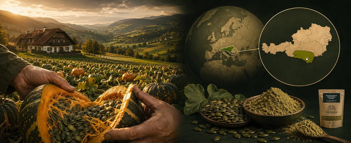Semillas de calabaza de Estiria sin cáscara, de color verde oscuro y con denominación PGI