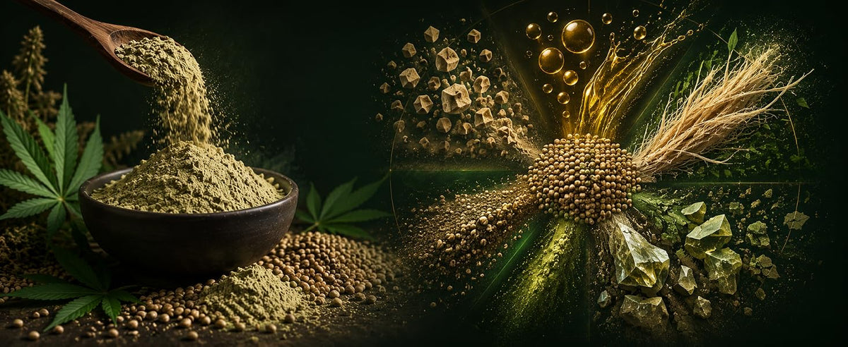Proteína de cáñamo con fibra, omega 3-6 y minerales, una semilla entera sin refinar