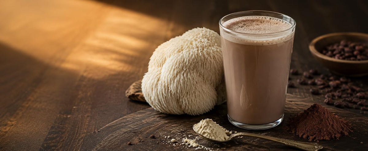 Leche de cacao con melena de león en polvo y leche de avena