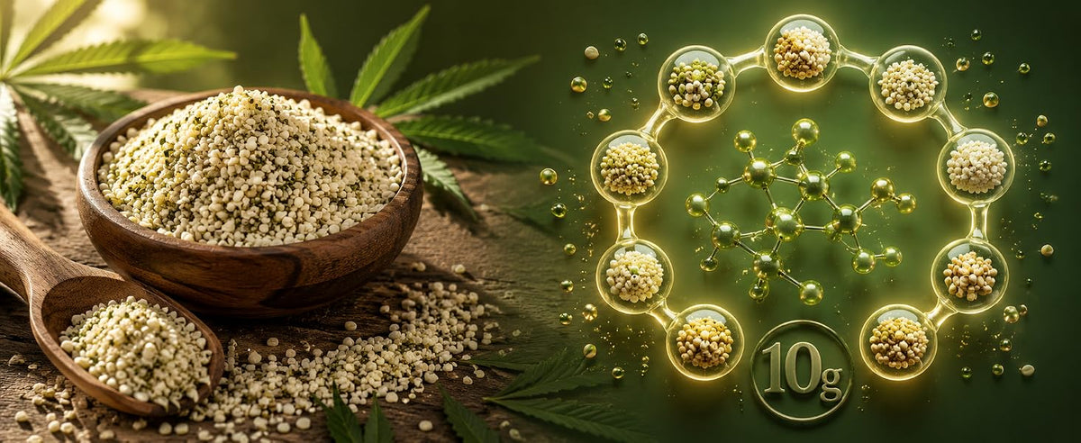 Semillas de cáñamo peladas con los 9 aminoácidos esenciales y unos 10 g de proteína por ración de 30 g