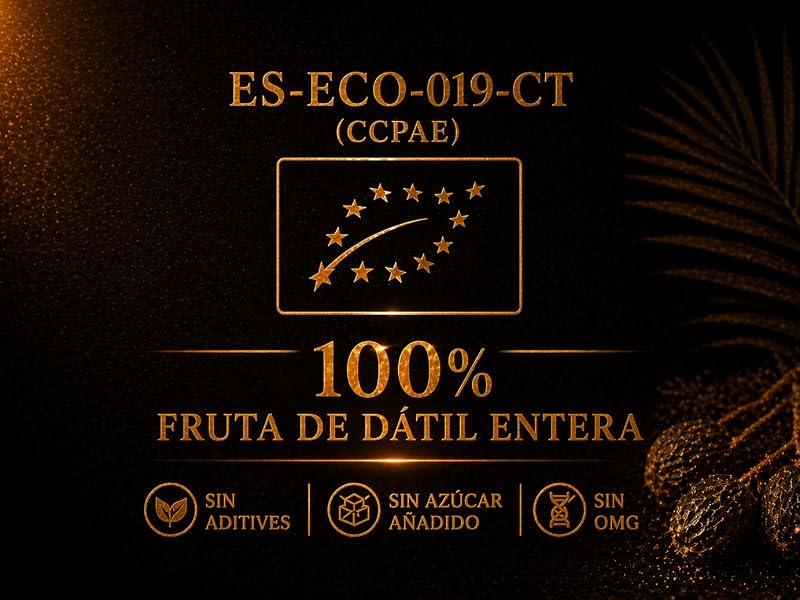 Sirope de dátil ecológico certificado CCPAE, 100 % fruta entera, sin aditivos ni OGM