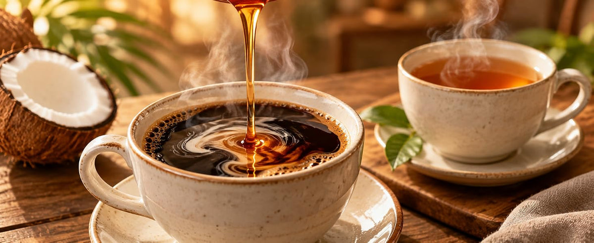 Café endulzado con sirope de néctar de coco que se disuelve al instante