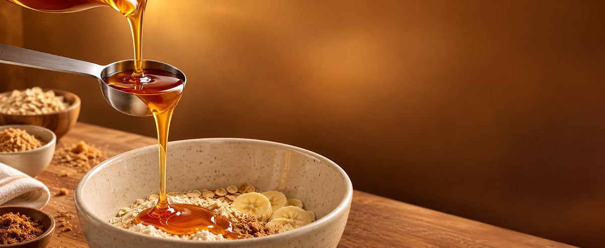 Sirope de néctar de coco sobre cereales como cambio 1:1 por miel o sirope de arce